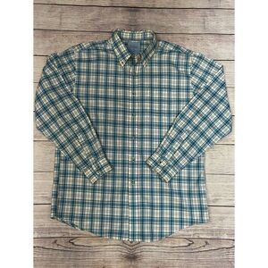 Mens LL Bean Large-Regular Trim Fit Blue Plaid Button Down Long Sleeve Shirt